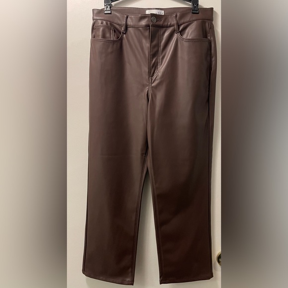 LOFT Chocolate Brown Faux Leather 5-Pocket Pants - Picture 2 of 4
